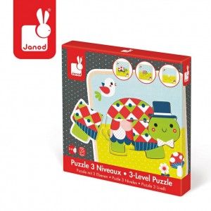 Puzzle drewniane 3-warstwowe Żółwie, Janod