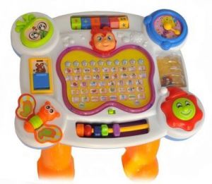 Edukacyjny stolik - laptop, zegar, motylek, piszczałki