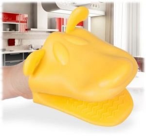 Silikonowa rękawica kuchenna - żółta łapka piesek